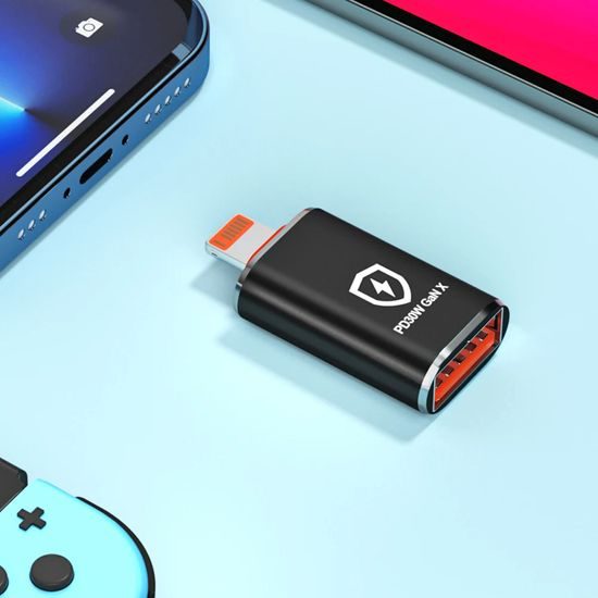 Techsuit Premium OTG προσαρμογέας HyperPort (A6) USB - Lightning, μαύρο-πορτοκαλί