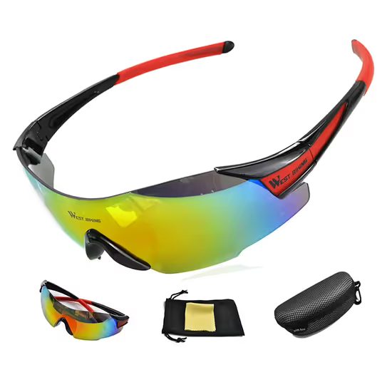 West Biking Fahrradbrille Windproof UV400 - Polarisierte Sportbrille für Radfahren MTB - Schwarz-Rot