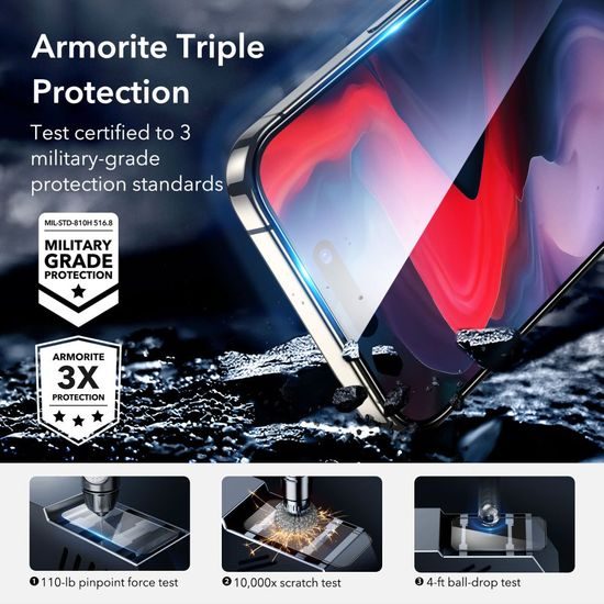 ESR Armorite Tvrzené sklo, iPhone 15 Pro Max, černé