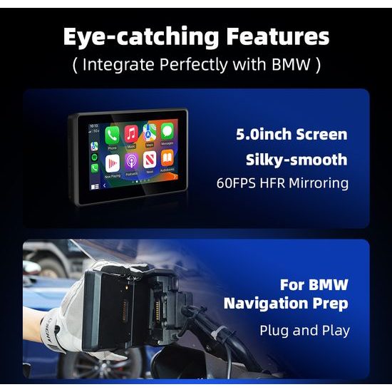 5" Bezdrôtový displej pre motocykle BMW, Apple CarPlay / Android Auto