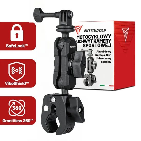 Motoros sportkamera tartó 360°, fekete