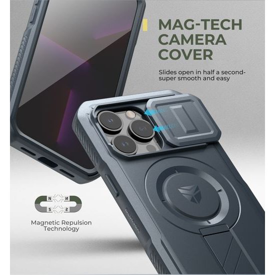 Dexnor MagSafe 360 Kickstand Camprotector obal iPhone 13 / 14, modrý