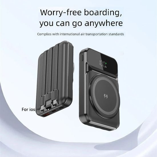 MagSafe 15W ασύρματη PowerBank, 10.000 mAh με 3 ενσωματωμένα καλώδια, μέγεθος S, μαύρη