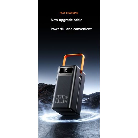 Power Bank 60.000 mAh, 22.5W PD, 4 USB + 2 καλώδια, LED φώτα, μαύρο
