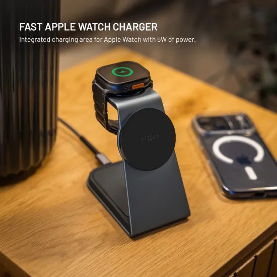 FIXED MagPowerstation Alu 3 3 az 1-ben vezeték nélküli töltőállvány MagSafe-fel, 25W + 5W + 3,5W, Qi2.2, fekete