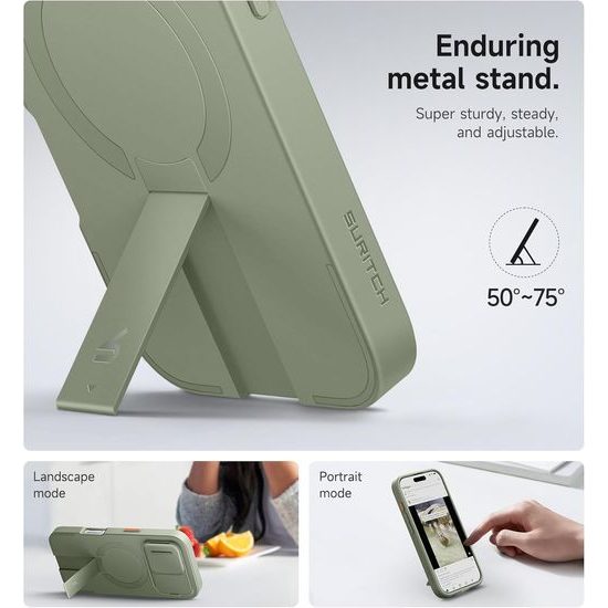 Suritch MagSafe Kickstand Camprotector obal iPhone 16 Pro, zelený