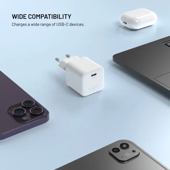 FIXED Mini GaN hálózati töltő, USB-C, PD 65W, fehér