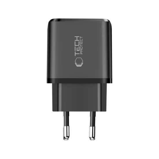 Tech-Protect NCA65W-GAN 2-Port Ladegerät mit GaN-Technologie - USB-C PD 65W / USB-A QC 3.0 - Schwarz