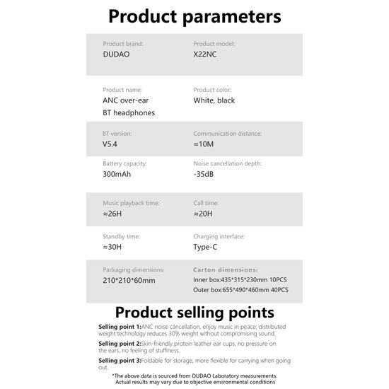 Dudao X22NC Bežične slušalice s ANC i Bluetooth 5.4, bijele