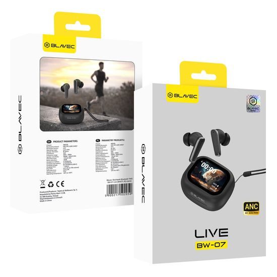Blavec Bluetooth TWS Oordopjes BW-07 Live met 2,01" LCD-scherm (BW07L-B) - Zwart