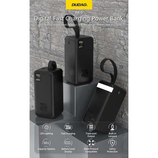 Dudao K8-5 powerbanka 50000mAh 30W – melna