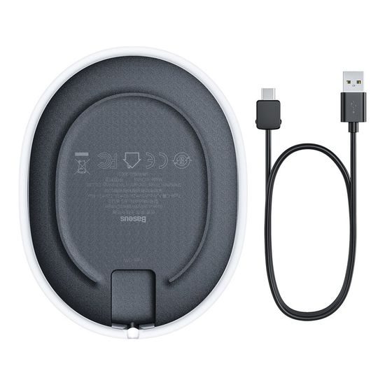 Baseus Jelly Qi 15W bezdrátová nabíječka pro telefon se sluchátky + kabel USB - USB-C, černá (WXGD-01)