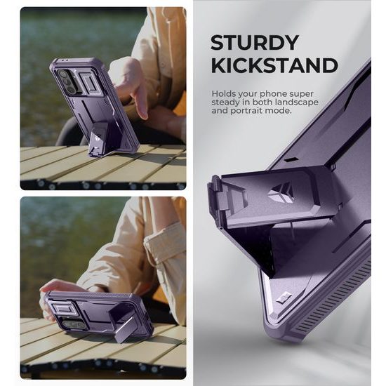 Dexnor 360 Kickstand Camprotector Schutzhülle für Samsung Galaxy A56 - Stoßfeste Handyhülle mit Kameraschütz und Ständer - Lila