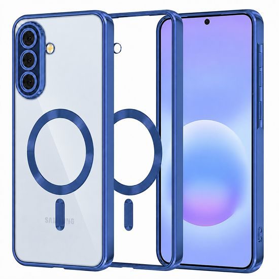 Techsuit Luxury Crystal MagSafe Hülle für Samsung Galaxy A57 5G - Durchsichtige Schutzhülle mit Magnetring - Blau