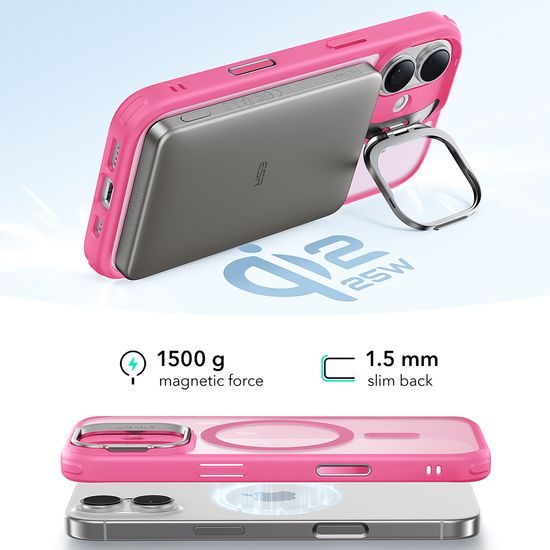 Θήκη ESR Classic Hybrid HaloLock Kickstand, iPhone 17, frosted pink