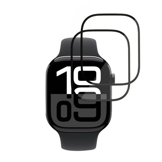 Techsuit Nano Flex Displayschutzfolie für Apple Watch 10 / 11 46mm - PMMA Schutzfolie - 2 Stück - Schwarz