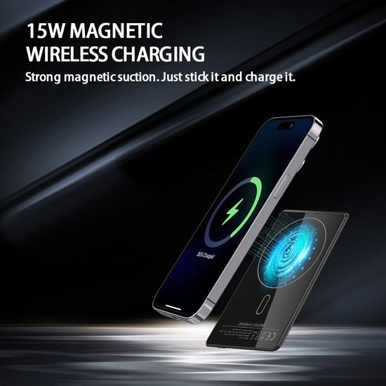 UltraThin MagSafe 15W Ασύρματο Power Bank 5000 mAh με LED Οθόνη και Υποστήριξη Φόρτισης Apple Watch, Ασημί