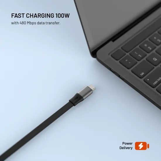 Feltekerhető kábel FIXED Retractable Cable USB-C - USB-C, PD 100W, 480Mbps, 1m, szürke