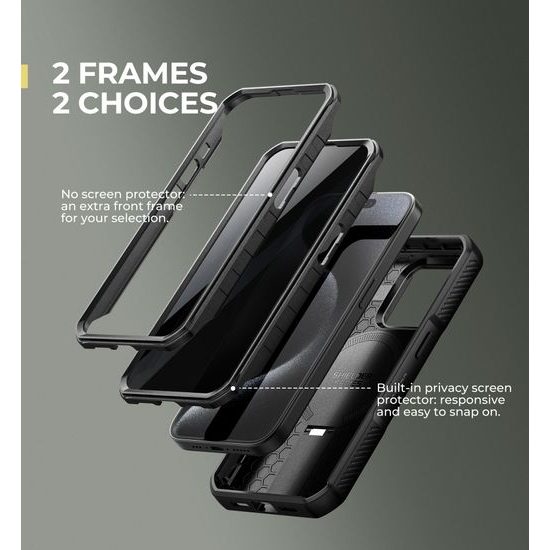 Dexnor Privacy MagSafe Kickstand Camprotector tok iPhone 15 Pro, fekete