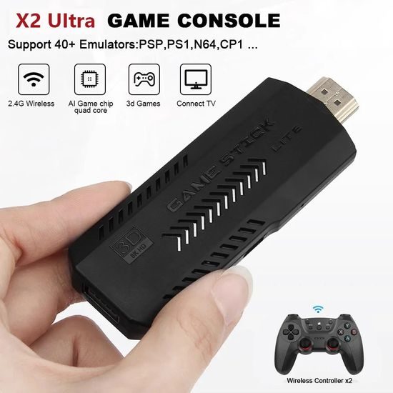 X2 Ultra Retro konzola s dva bežična kontrolera, HDMI, Game Stick, 4K