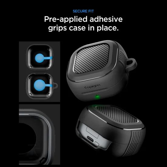 Spigen Rugged Armor Schutzhülle für Samsung Galaxy Buds 4 / 4 Pro - Flexibles TPU Case mit Karabiner - Schwarz