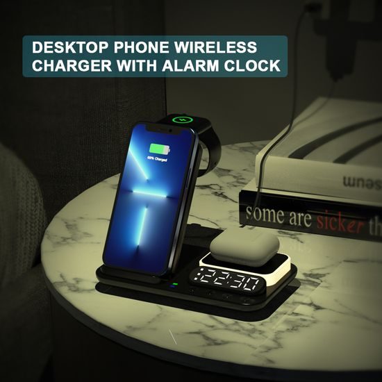 FoldCharge Clock 5 Pro Αναδιπλούμενος 5 σε 1 ασύρματος σταθμός φόρτισης με ρολόι και φωτιστικό νυκτός, μαύρο