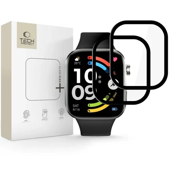 Tech-Protect Glass Flex+ für Xiaomi Redmi Watch 6 - Hybrides Displayschutzglas - 0,28 mm - Schwarz - 2 Stück