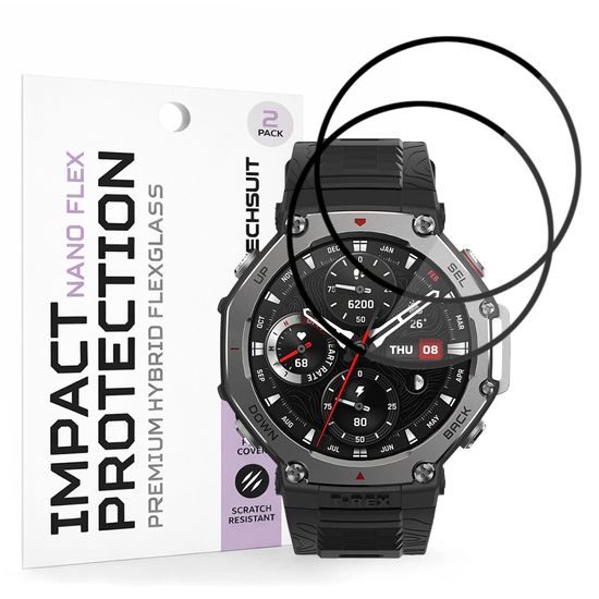 Techsuit Nano Flex Displayschutzfolie für Amazfit T-Rex 3 - PMMA Schutzfolie - 2 Stück - Schwarz