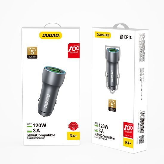 Dudao autós gyorstöltő, 2x USB, 3A, 18W, szürke (R4+)