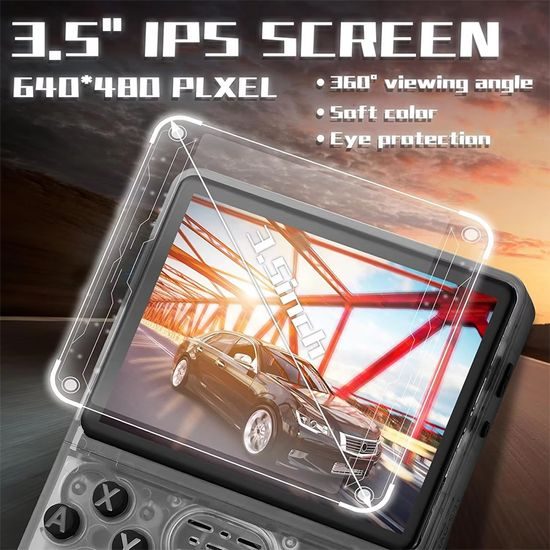 R36S Преносима игрова конзола с 3,5" IPS дисплей, ArkOS Linux система, черна