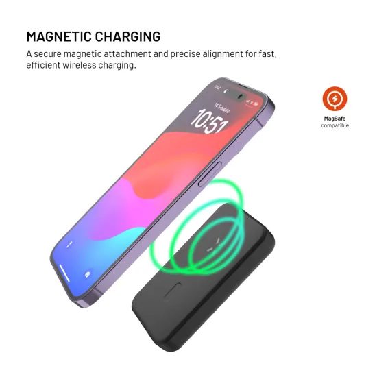 FIXED MagZen (2. generáció) powerbank vezeték nélküli töltéssel és MagSafe támogatással, 10 000 mAh, fekete