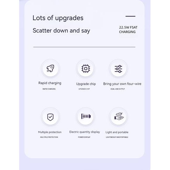 Powerbank 20000mAh με 4 ενσωματωμένα καλώδια, 2x USB-A, 1x USB-C, PD 22,5W, QC 3.0, LED οθόνη, λευκό
