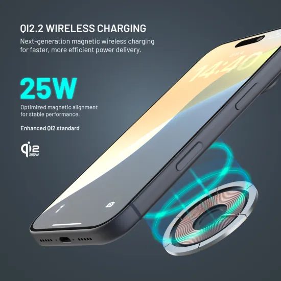 Autós tartó vezeték nélküli töltéssel FIXED MagRound 3, MagSafe, 25W, Qi2.2, fekete