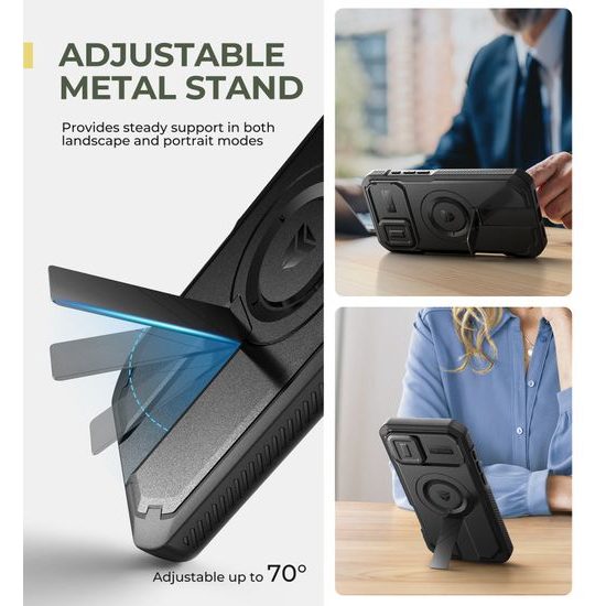 Dexnor Privacy MagSafe Kickstand Camprotector maska iPhone 16 Plus, crna