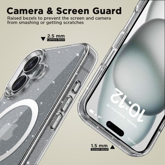 Tech-Protect Flexair Hybrid s MagSafe, iPhone 16, glitter clear