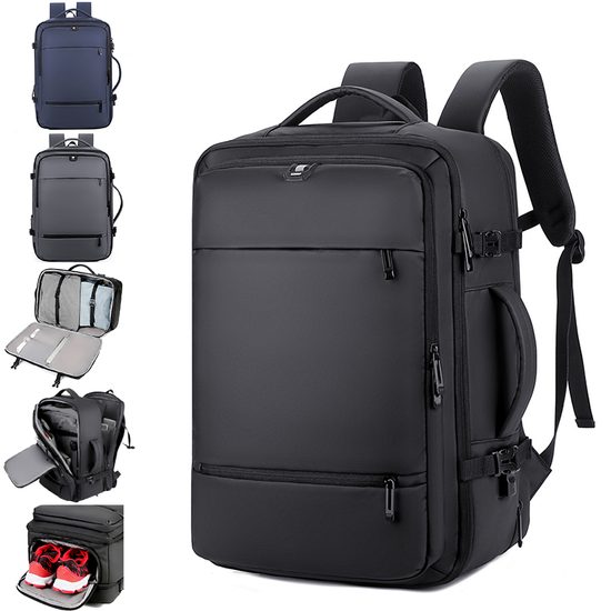 JP Rucksack B09 - Multifunktionaler Tagesrucksack 45x31x22-26 cm - Schwarz