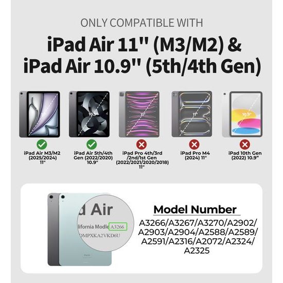 Dexnor 360 Περιστρεφόμενη θήκη, iPad Air 11, μαύρη