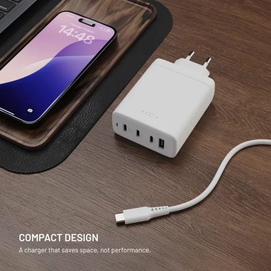 FIXED GaN hálózati töltő, 3x USB-C + USB, PD 3.0, 120W, fehér