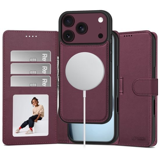 iPhone 17 Pro / 18 Pro vāciņš – Tech-Protect Wallet MagSafe – vīnsarkans