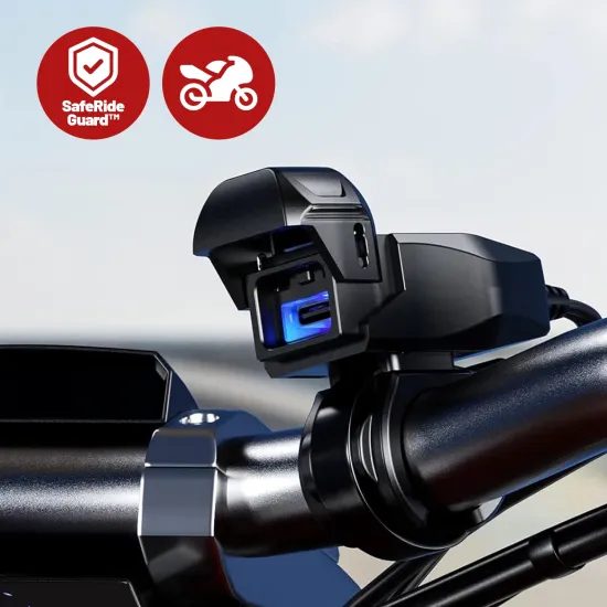 Motocyklová nabíječka USB-C, 36 W, IP65, černá
