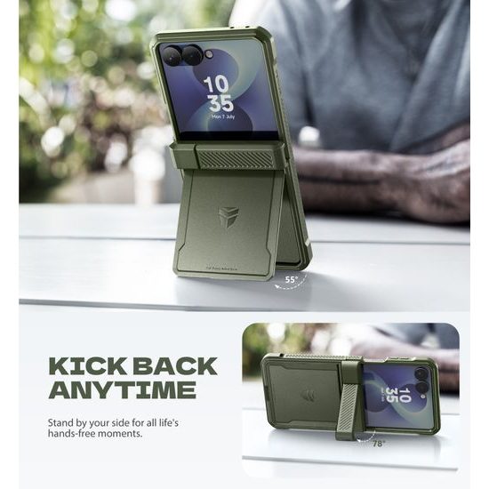 Samsung Galaxy Z Flip 8 aizsargvāciņš – Dexnor 360 ar statīvu – zaļš