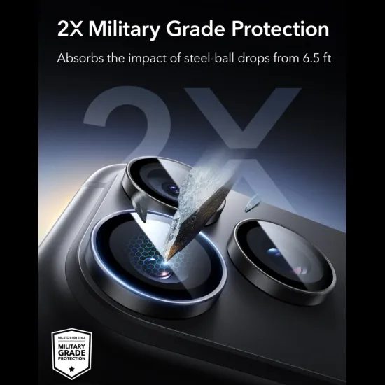 iPhone 18 Pro / 18 Pro Max kameros apsauginis stiklas – ESR Armorite grūdintas stiklas – juoda