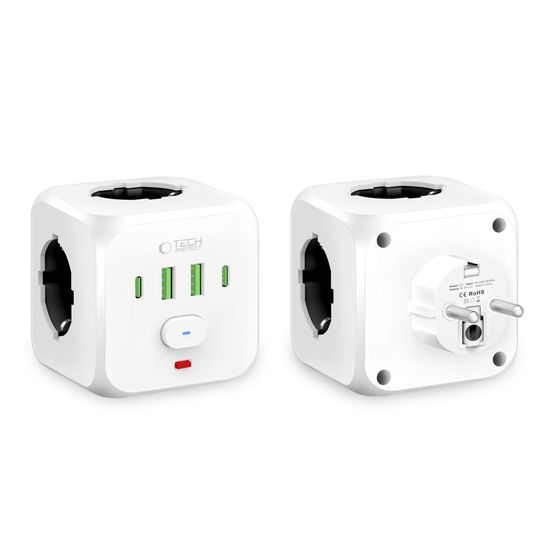 Tech-Protect PCL3X4 Multiportový adaptér 2x USB, 2x USB-C, 3 zásuvky, biely
