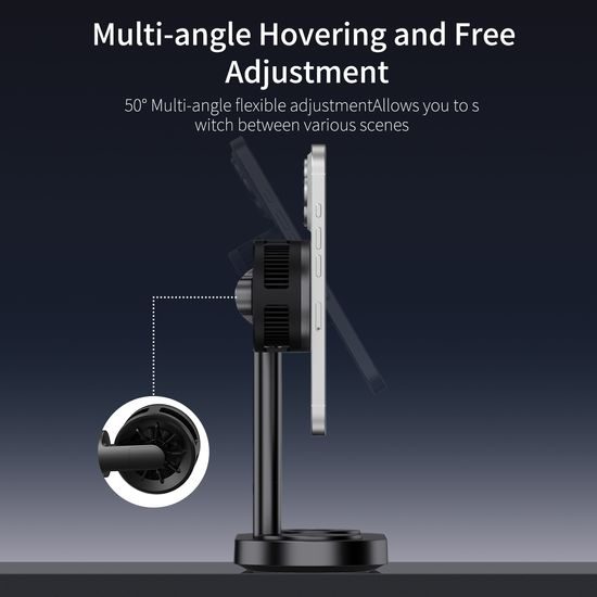 Stația de încărcare Qi2.2 MagSafe 5în1 cu răcire activă, 25W și rotație 360° pentru iPhone, Apple Watch, AirPods, Android, gri