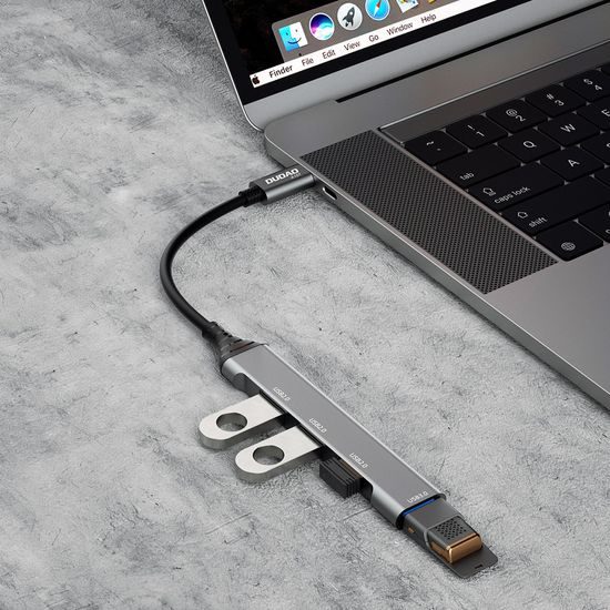 Dudao HUB A16T, 4v1, USB-C - 4x USB-A (3x USB2.0 / USB3.0), 6,3 cm, černý