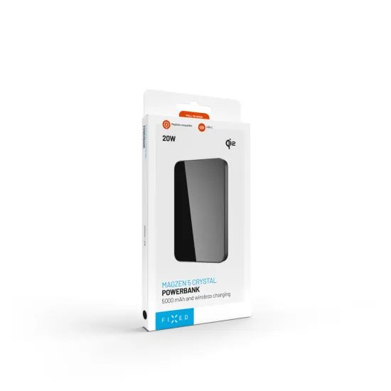 FIXED MagZen 5 Crystal powerbank vezeték nélküli Qi2 töltéssel és MagSafe támogatással, 5 000 mAh, fekete
