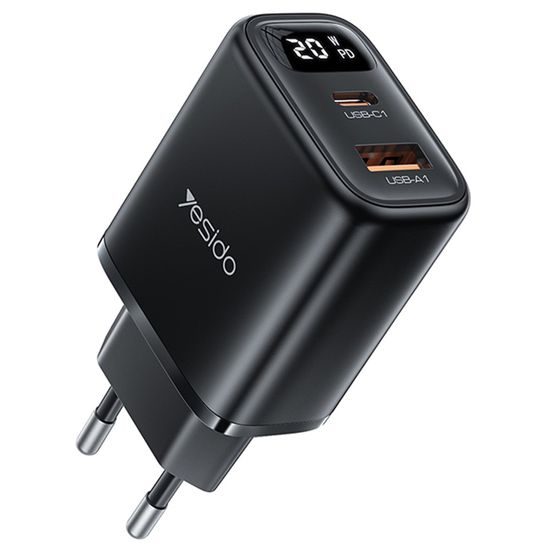 Προσαρμογέας Yesido (YC68) με ψηφιακή οθόνη, USB + USB-C, μαύρος