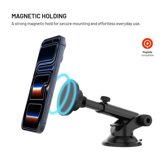 FIXED MagCircle XL mágneses telefontartó szélvédőre vagy műszerfalra tapadókoronggal és MagSafe támogatással, fekete