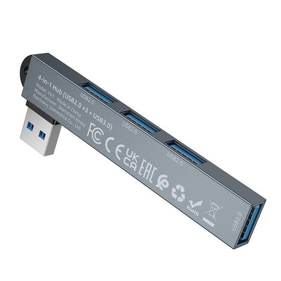 Borofone Hub 4-in-1 (FH1) - USB auf 3× USB 2.0 / USB 3.0 - Grau