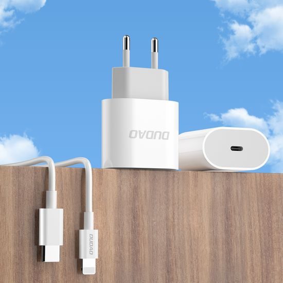 Dudao A8SEUL USB-C Ladegerät + USB-C auf Lightning Kabel - 20W Netzteil für iPhone und iPad - Weiß